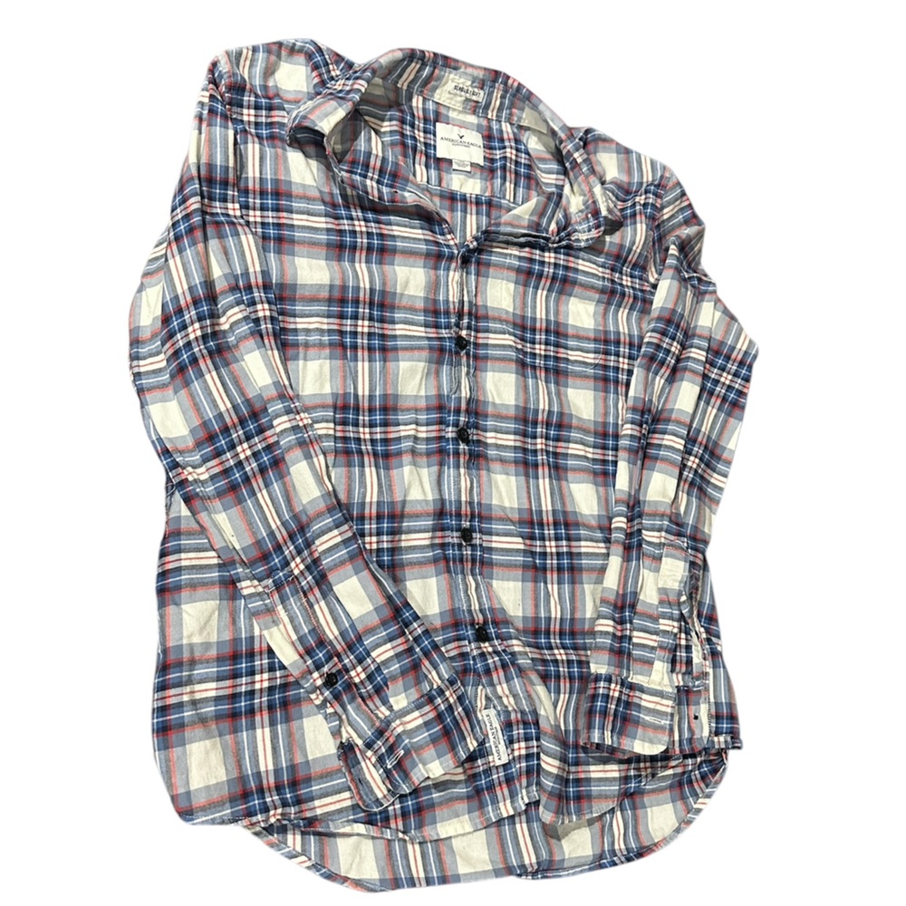 American eagle red white and blue button down flannel